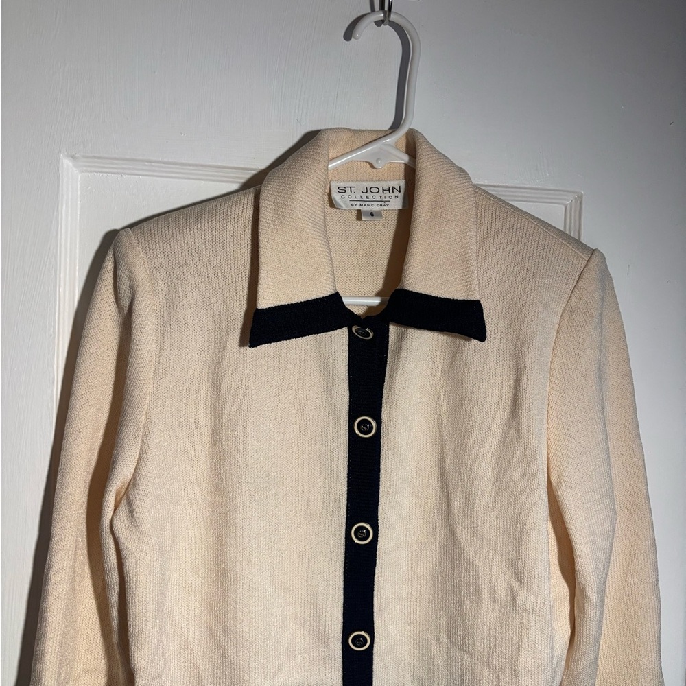 St. John Cream Knit Jacket with Subtle Texture